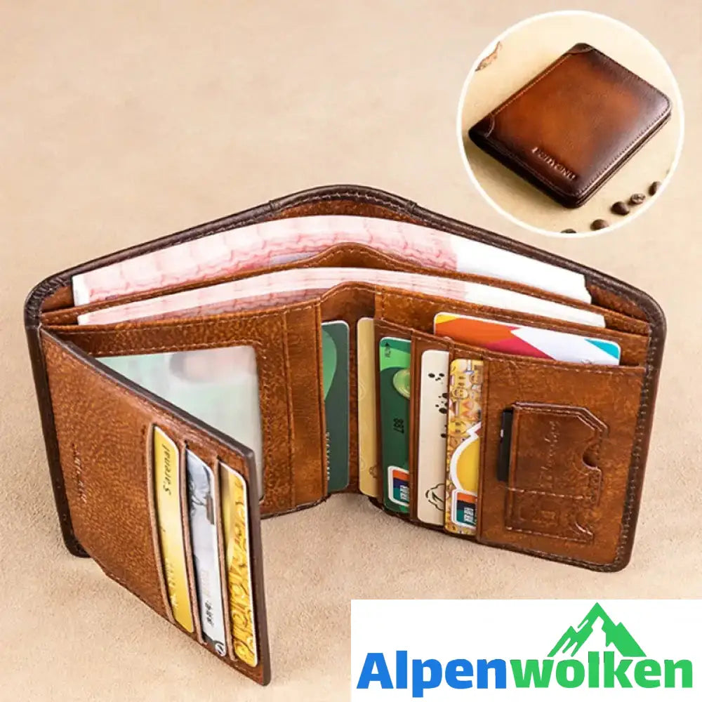 Alpenwolken - Herren Retro-Geldbörse aus PU-Leder mit RFID-Blockierung Braun Volles PU-Leder