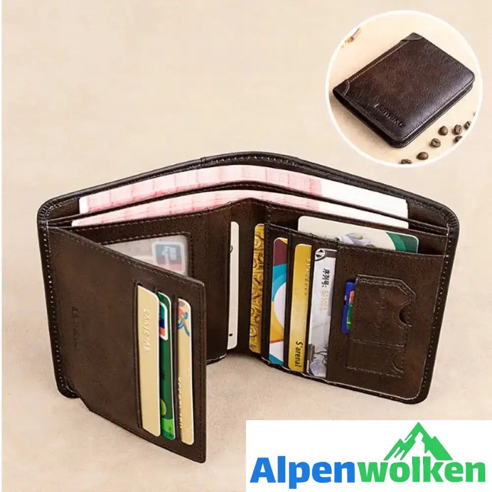 Alpenwolken - Herren Retro-Geldbörse aus PU-Leder mit RFID-Blockierung Dunkelbraun PU + Mikrofaser