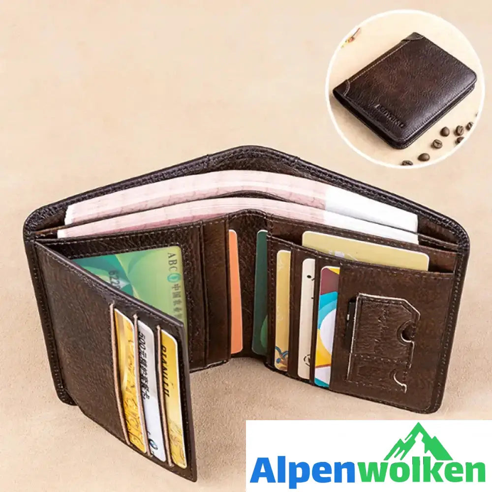 Alpenwolken - Herren Retro-Geldbörse aus PU-Leder mit RFID-Blockierung Dunkelbraun Volles PU-Leder