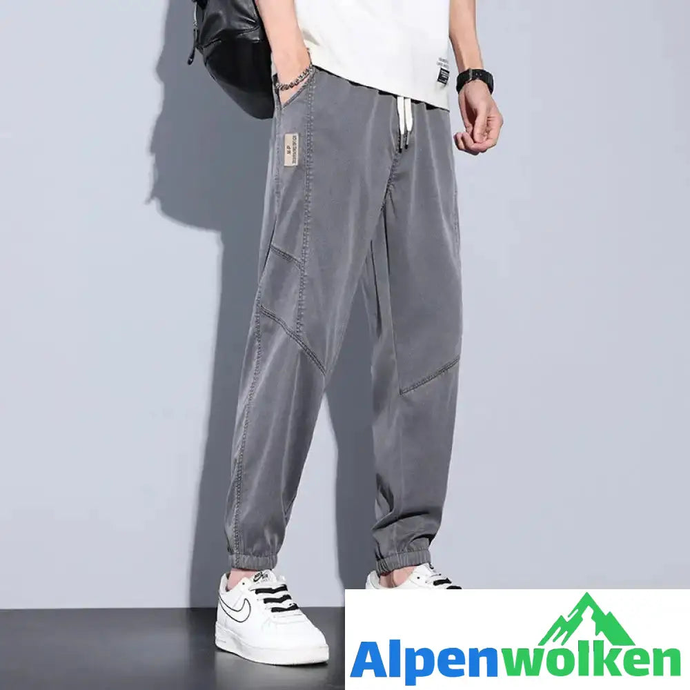 Alpenwolken - Herren Sommer Dünne Lockere Freizeithose Grau