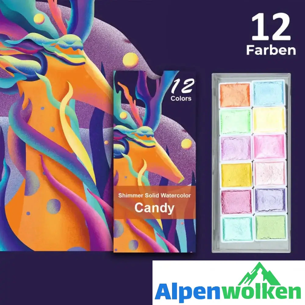 Alpenwolken - Hochwertiges festes Metall Aquarellpigment Set Süßigkeiten-12 Farben