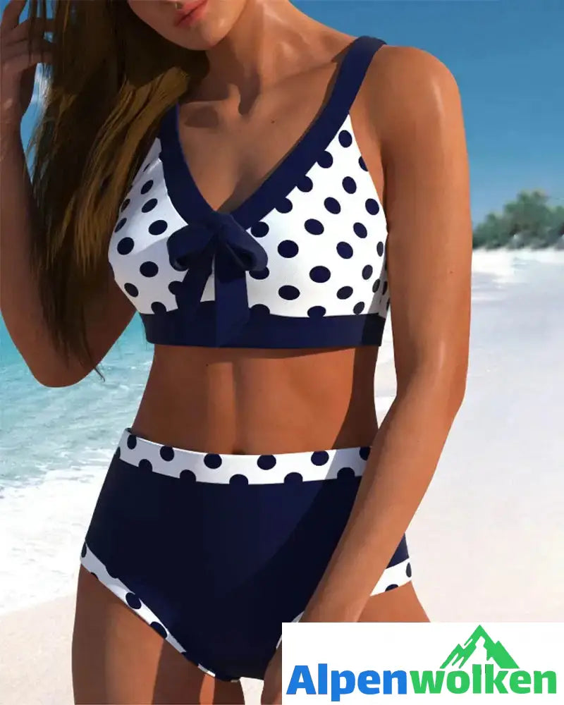 Alpenwolken - Hohe Taille Patchwork Polka Dot Bikinis