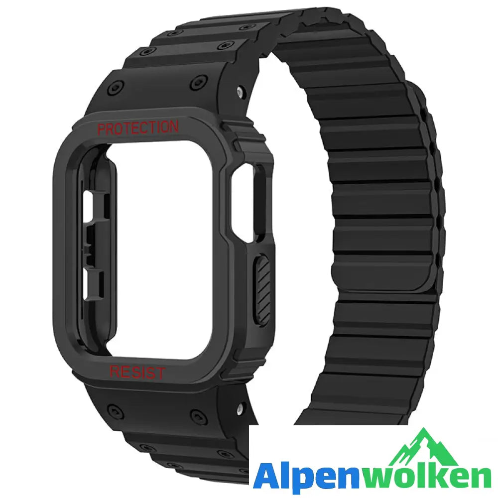 Alpenwolken - Integriertes magnetisches Silikonarmband der Apple Watch Schwarz