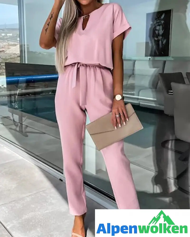 Alpenwolken - Iris™ Gürtel Büro Jumpsuit Rosa