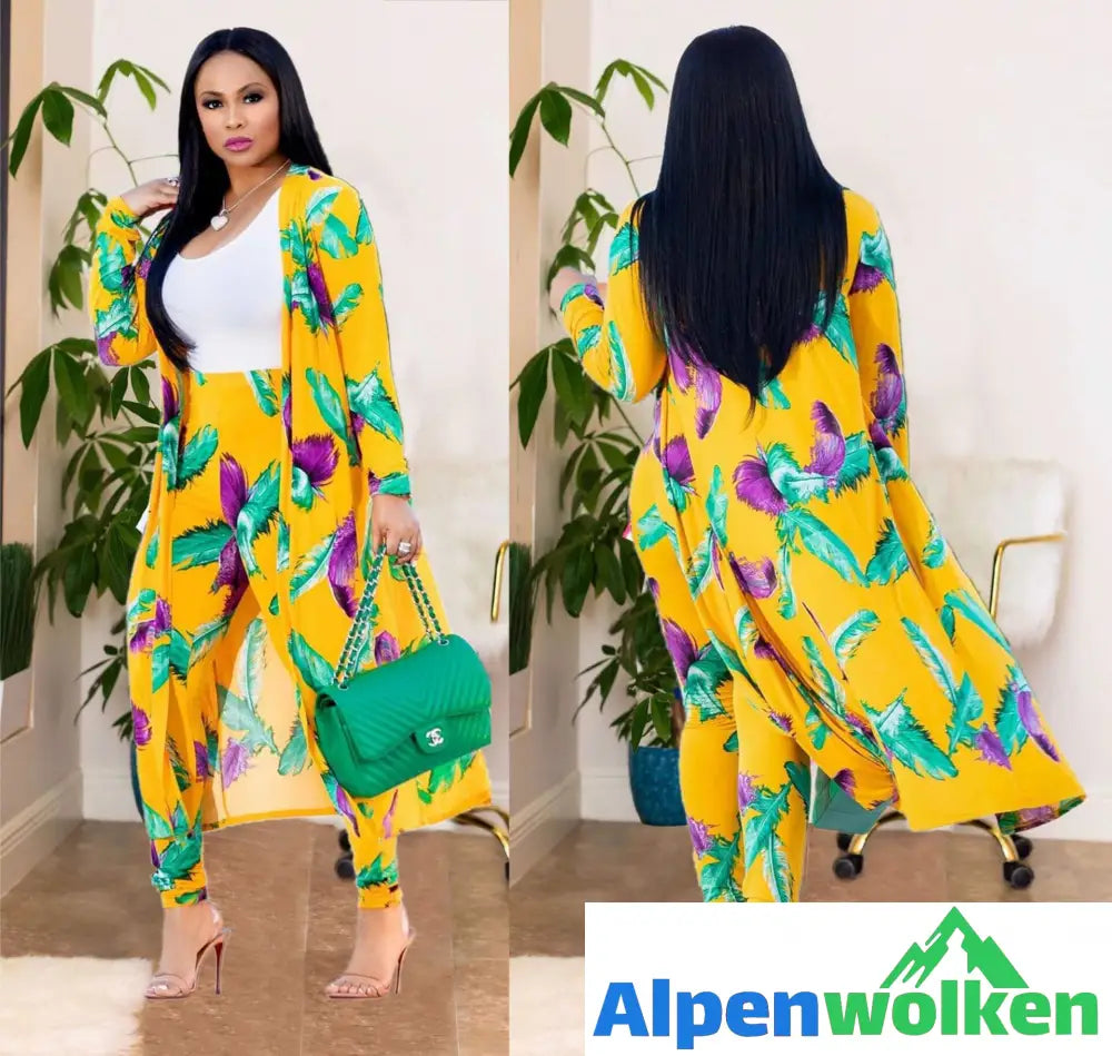 Alpenwolken - Kimono-Strickjacken-Set Gelbe Feder