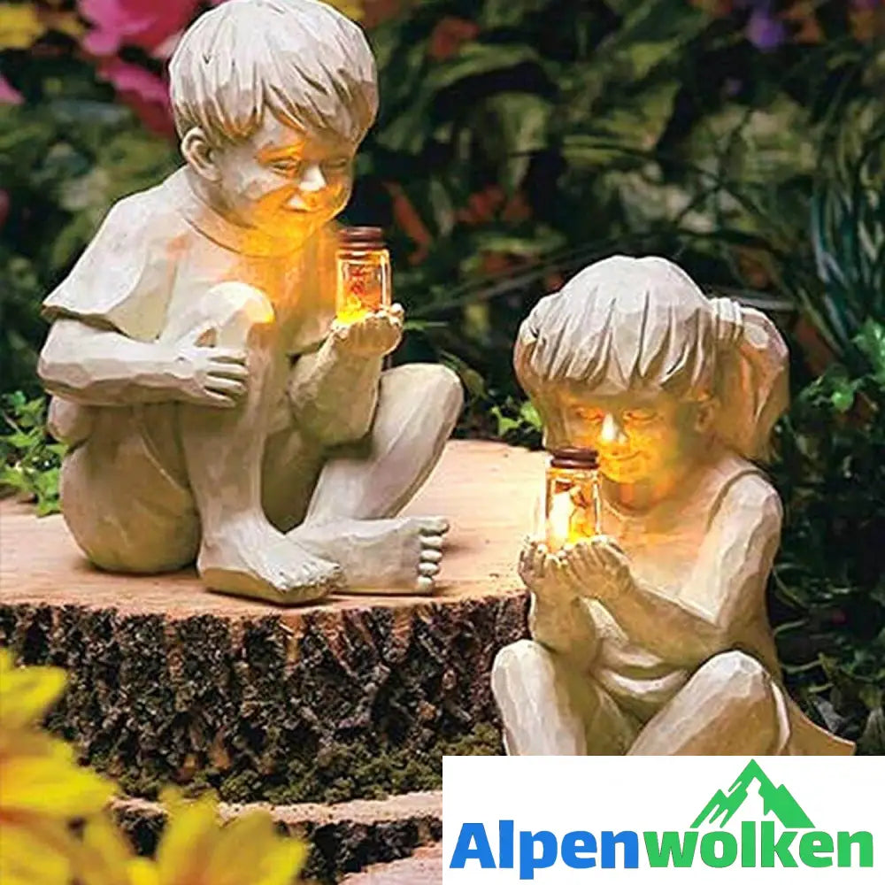 Alpenwolken - Kinder Mit Solar-Glühwürmchen Gartenstatuen