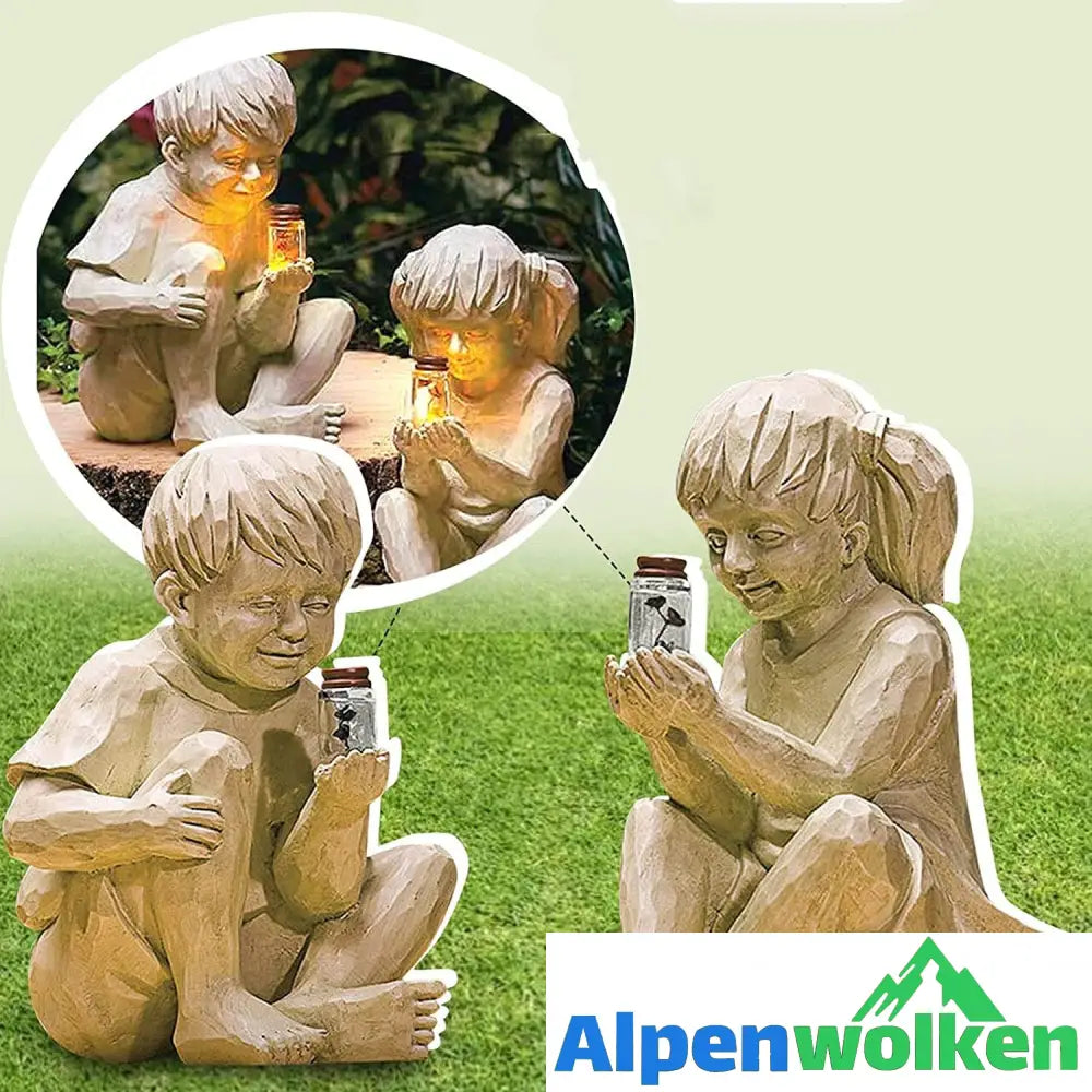 Alpenwolken - Kinder Mit Solar-Glühwürmchen Gartenstatuen