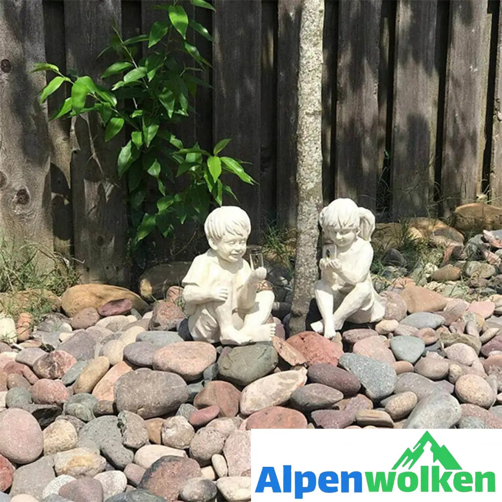 Alpenwolken - Kinder Mit Solar-Glühwürmchen Gartenstatuen