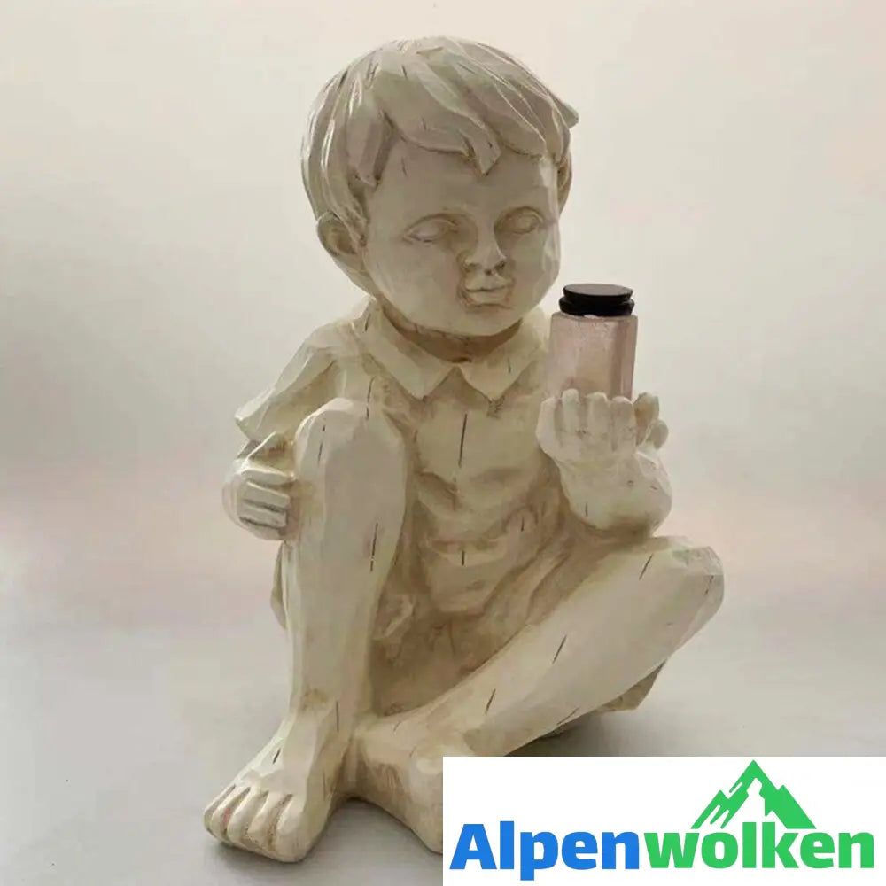 Alpenwolken - Kinder Mit Solar-Glühwürmchen Gartenstatuen