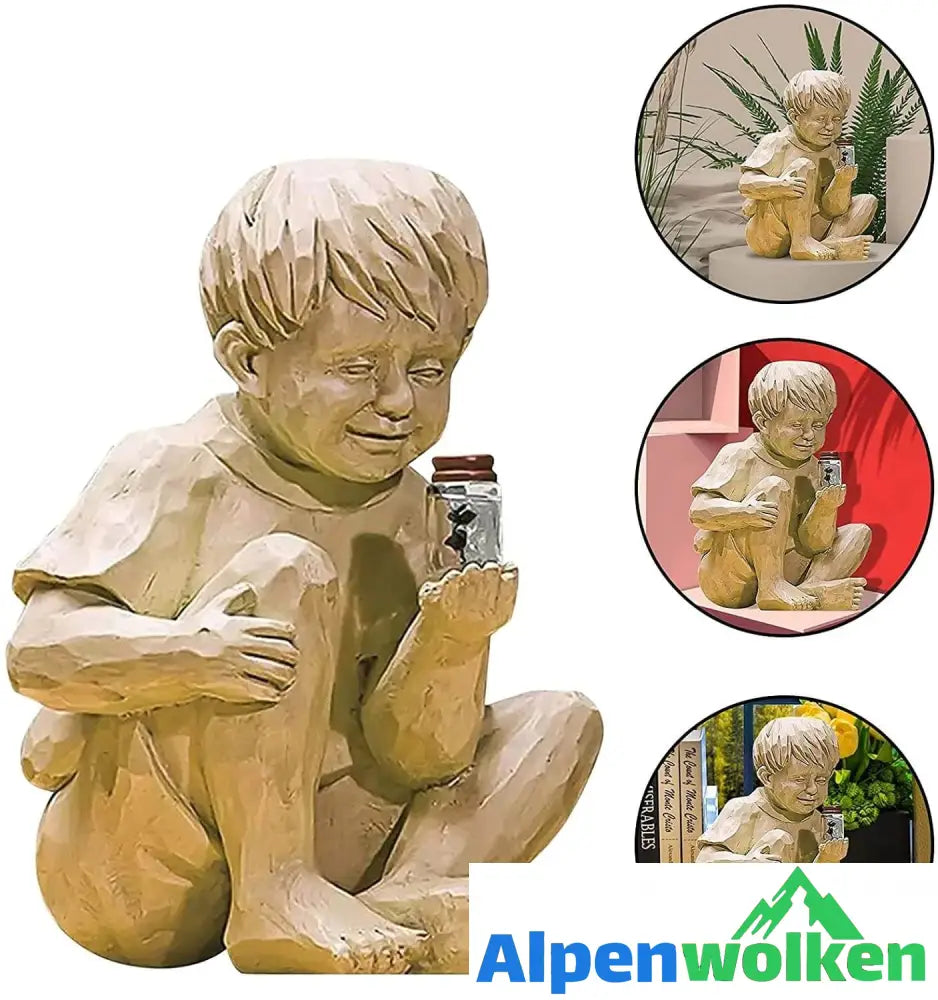 Alpenwolken - Kinder Mit Solar-Glühwürmchen Gartenstatuen