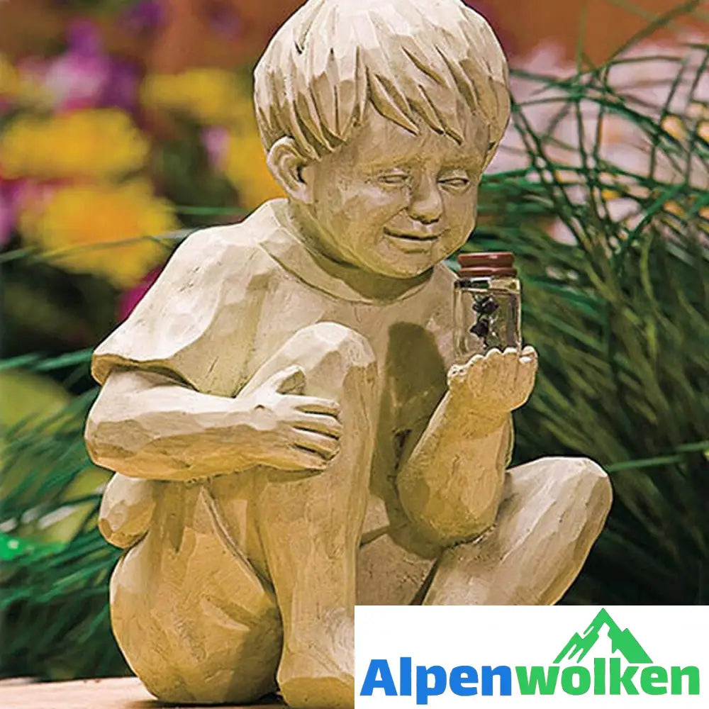 Alpenwolken - Kinder Mit Solar-Glühwürmchen Gartenstatuen Junge