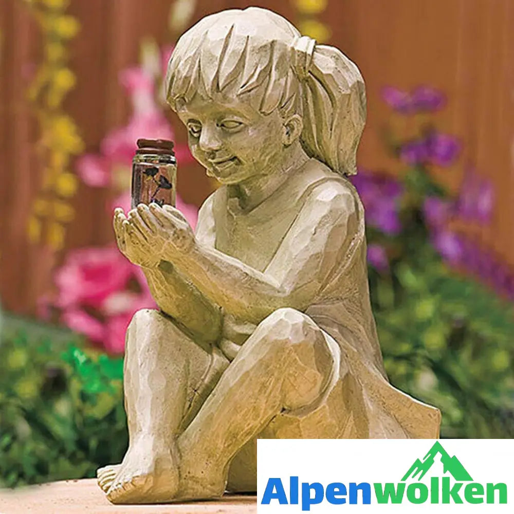 Alpenwolken - Kinder Mit Solar-Glühwürmchen Gartenstatuen Mädchen