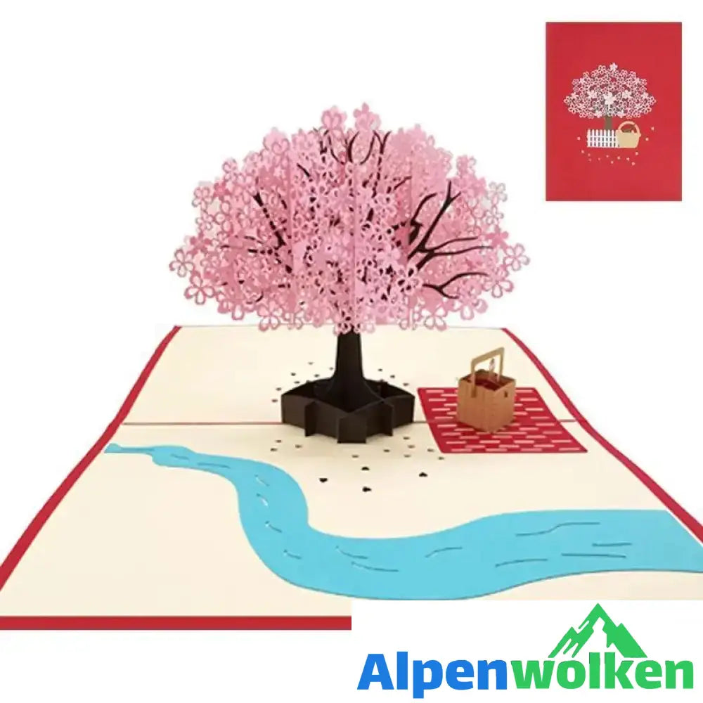 Alpenwolken - Kirschblüten-3D-Karte Picknick unter Baum