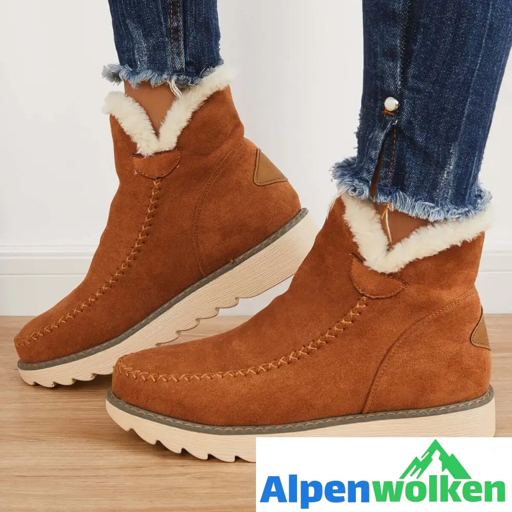 Alpenwolken - Klassische rutschfeste Schneestiefel Stiefel mit warmem Fellfutter Braun