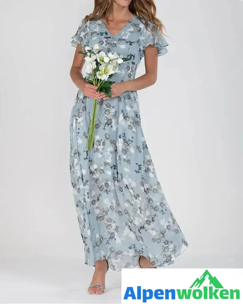 Alpenwolken - Kleid aus Chiffon mit Rüschen Himmelblau