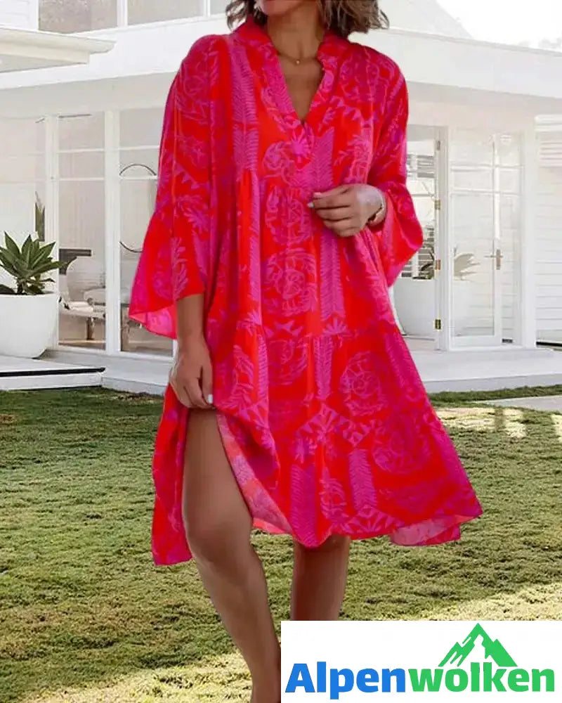 Alpenwolken - Kleid mit 3/4-Ärmeln und geometrischem Boho-Print