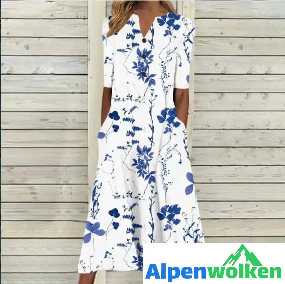 Alpenwolken - Kleid mit Blumendruck und Spitzenärmeln