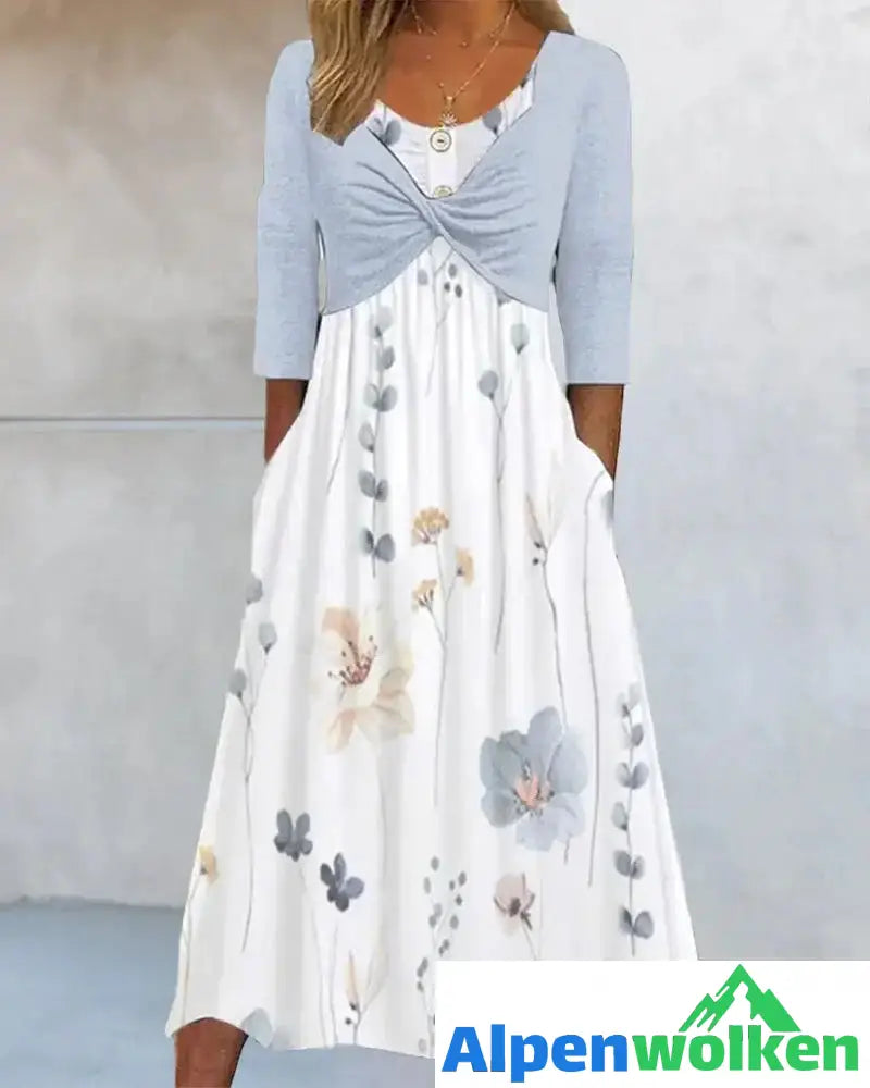 Alpenwolken - Kleid mit Blumenmuster und 3/4-Ärmeln