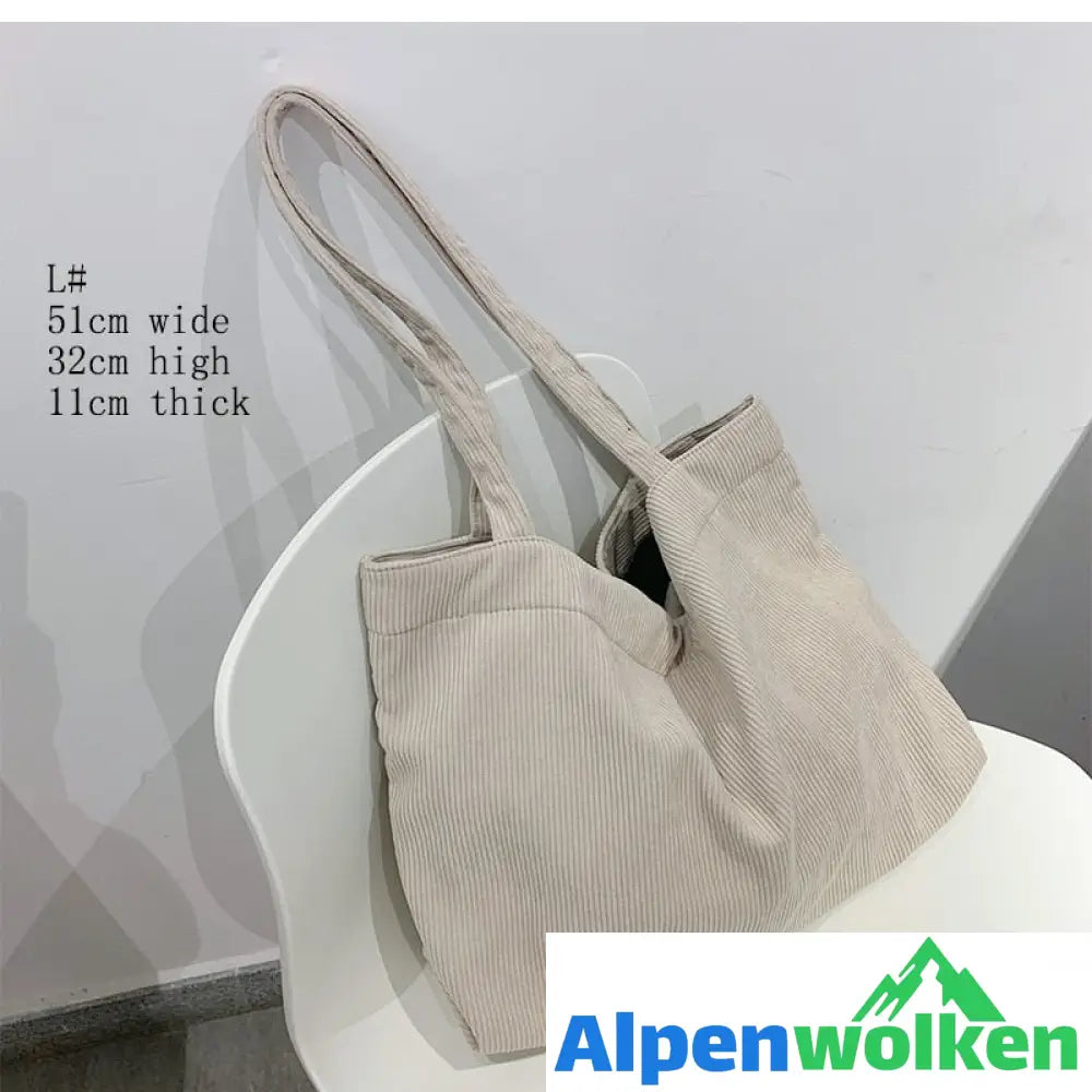 Alpenwolken - Kordsamt-Taschen-Handtaschen für Frauen-Umhängetaschen-weibliche weiche Umweltaufbewahrungs-wiederverwendbare Mädchen-kleine und große Shopper-Taschen-Tasche Großes Beige