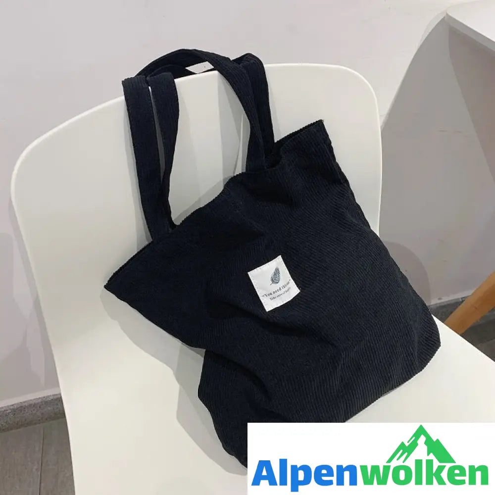 Alpenwolken - Kordsamt-Taschen-Handtaschen für Frauen-Umhängetaschen-weibliche weiche Umweltaufbewahrungs-wiederverwendbare Mädchen-kleine und große Shopper-Taschen-Tasche Schwarz