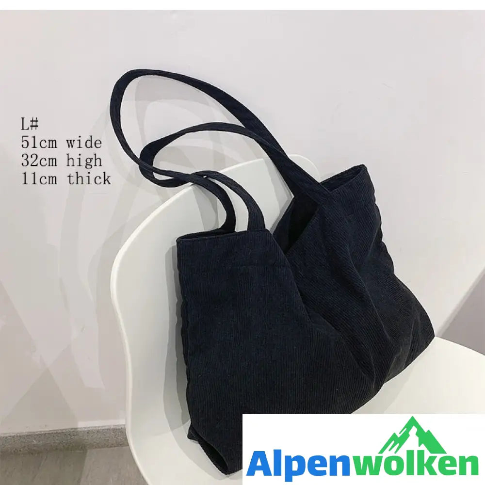 Alpenwolken - Kordsamt-Taschen-Handtaschen für Frauen-Umhängetaschen-weibliche weiche Umweltaufbewahrungs-wiederverwendbare Mädchen-kleine und große Shopper-Taschen-Tasche Groß schwarz