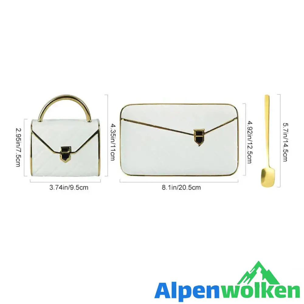 Alpenwolken - Kreative Tasse in Handtaschenform mit Untertasse und Löffel