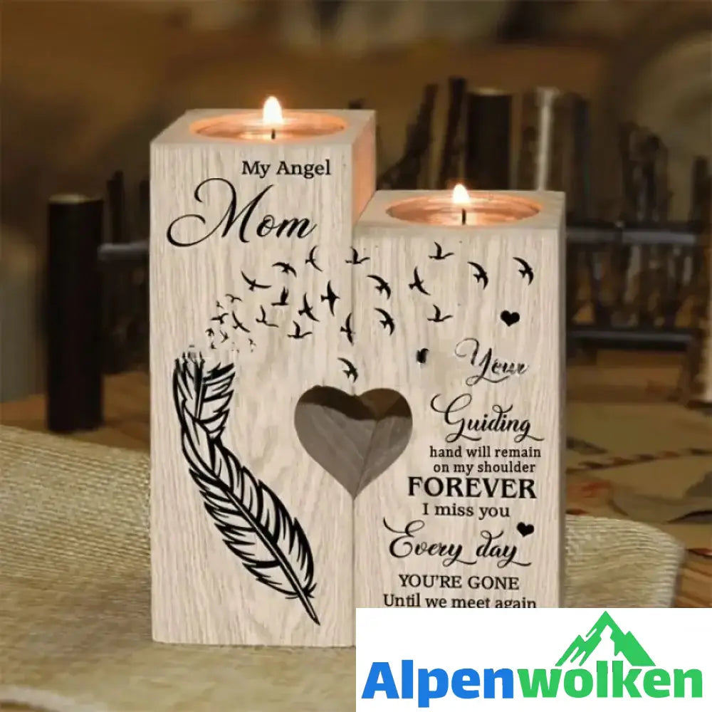 Alpenwolken - Kreativer Kerzenhalter aus Holz Mutter-A