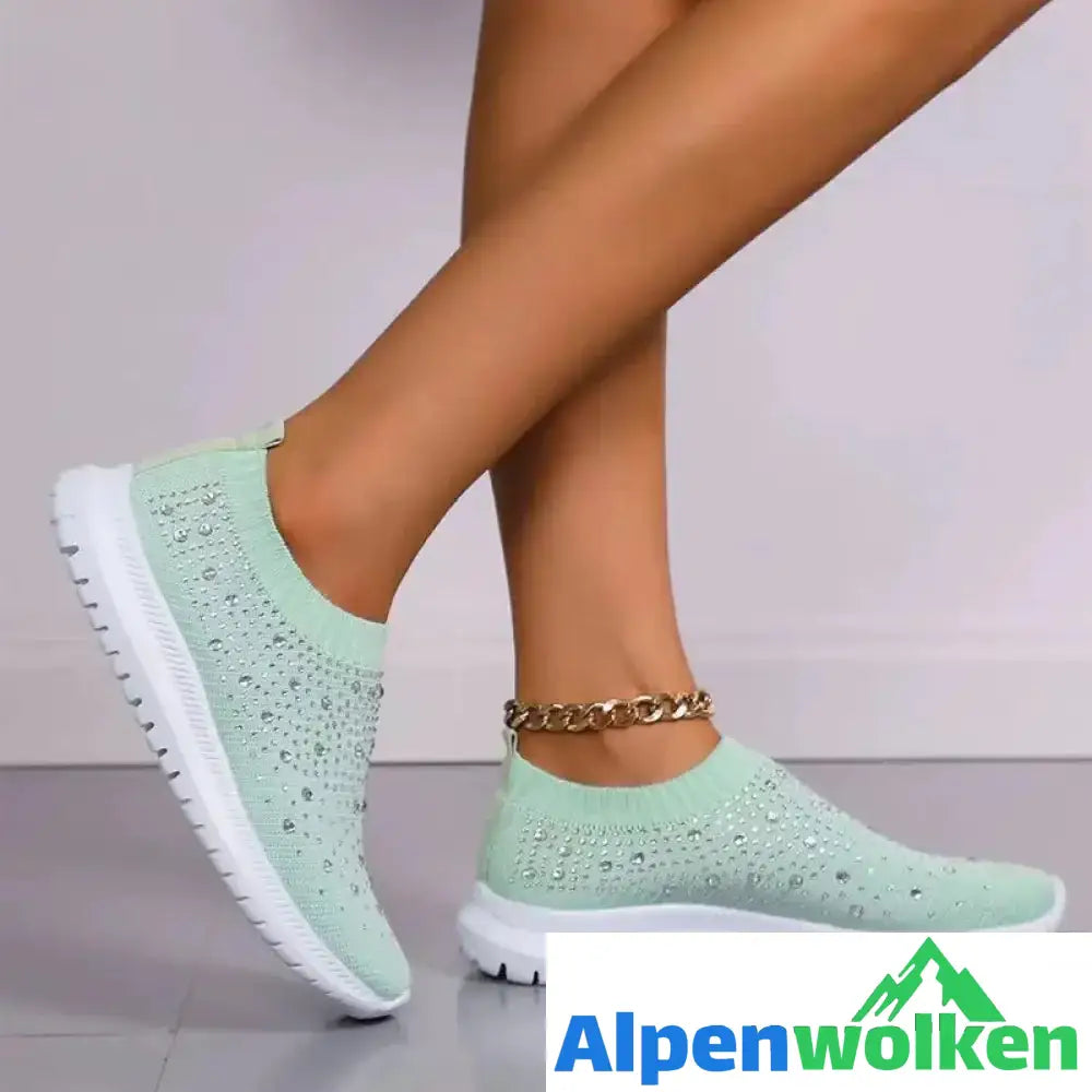 Alpenwolken - Kristall Turnschuhe mit glänzenden Diamanten grün