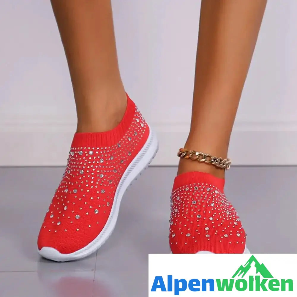 Alpenwolken - Kristall Turnschuhe mit glänzenden Diamanten rot