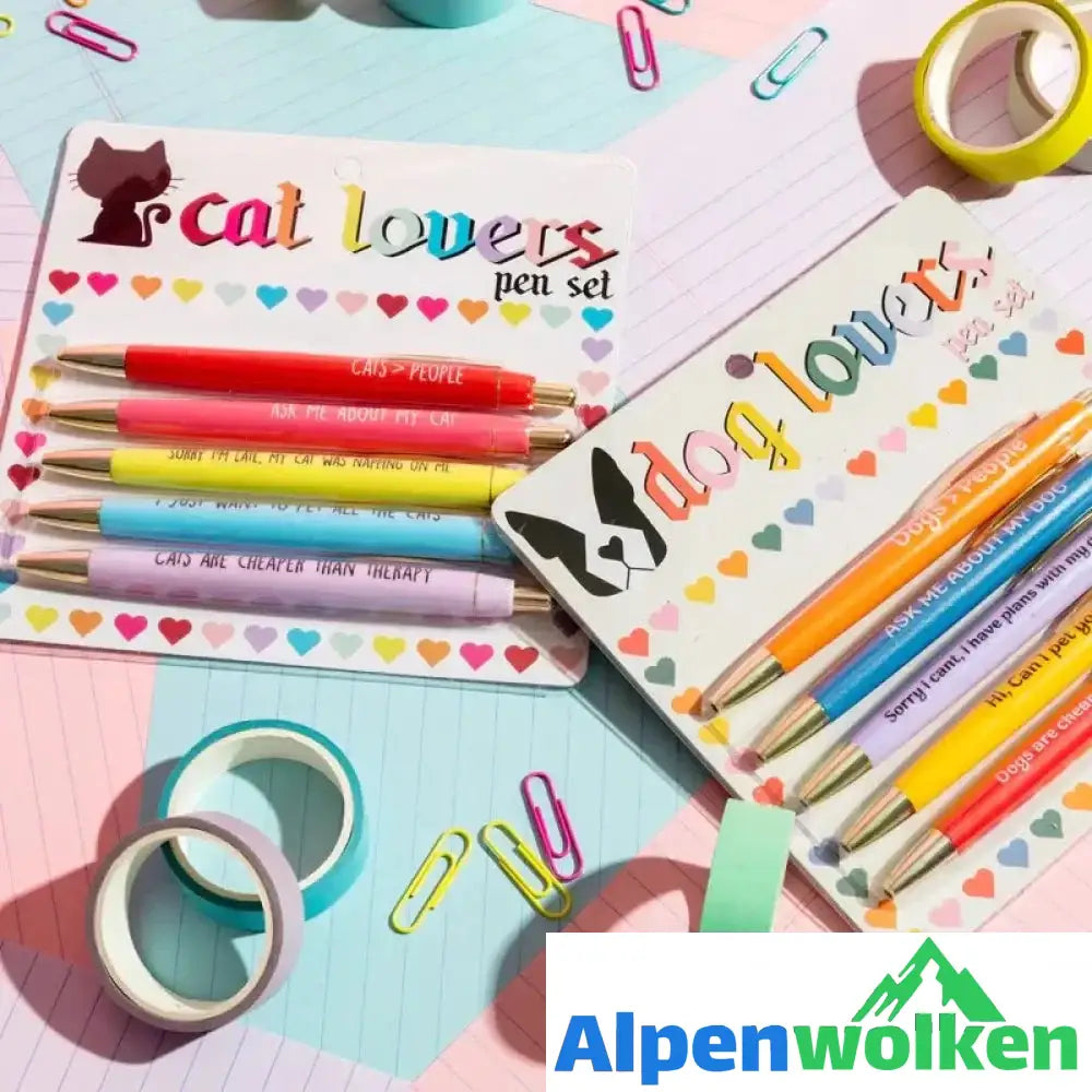 Alpenwolken - Kugelschreiber für Tierliebhaber 1 Set (5 Stück) * KATZENLIEBHABER + 1 Set (5 Stück) * HUNDELIEBHABER