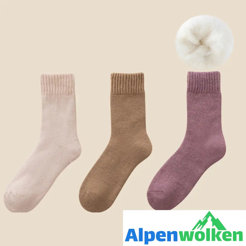 Alpenwolken - Kuschelige Unisex-Winter-Thermosocken aus Samt Rosa+Lila+Kaffee