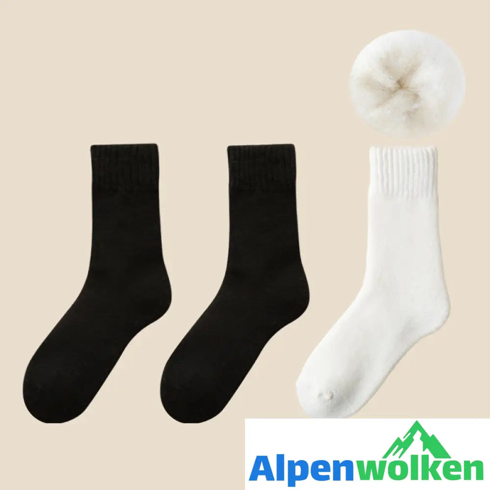 Alpenwolken - Kuschelige Unisex-Winter-Thermosocken aus Samt Schwarz*2+Weiß*1