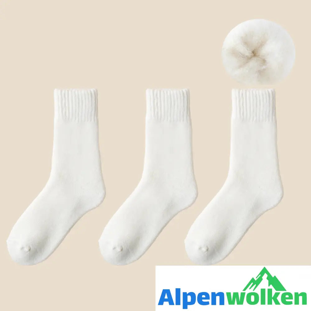 Alpenwolken - Kuschelige Unisex-Winter-Thermosocken aus Samt Weiß*3