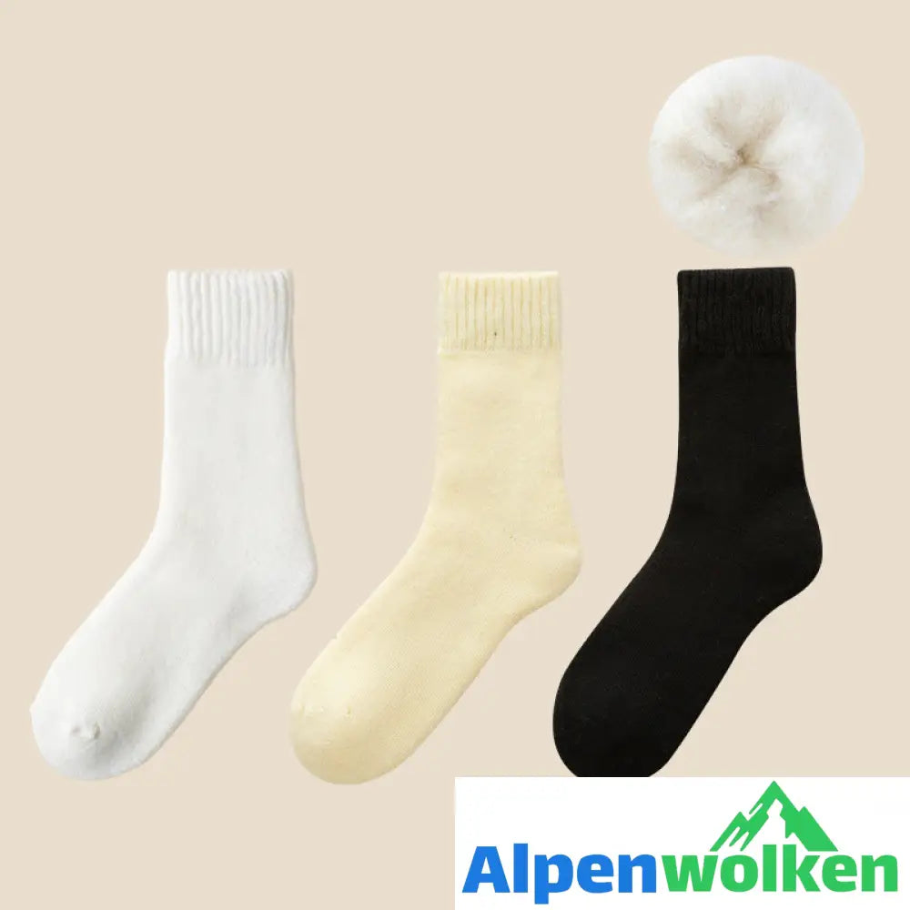 Alpenwolken - Kuschelige Unisex-Winter-Thermosocken aus Samt Weiß+Gelb+Schwarz