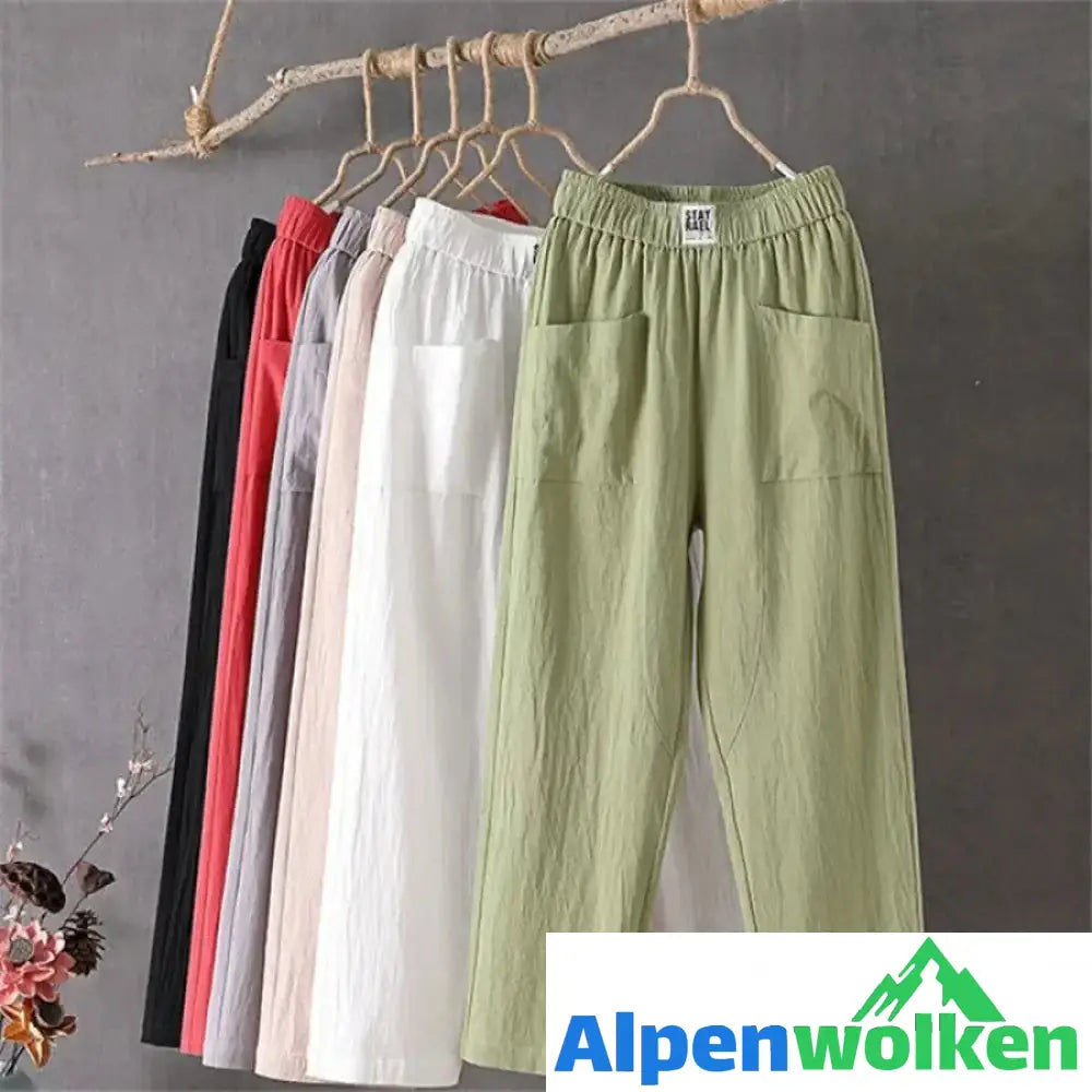 Alpenwolken - Lässige Hose aus Baumwolle und Leinen mit elastischer Taille