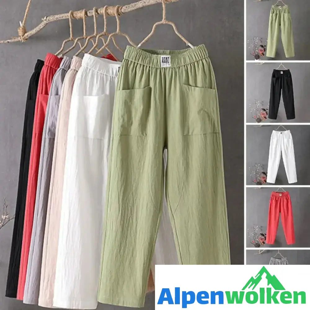 Alpenwolken - Lässige Hose aus Baumwolle und Leinen mit elastischer Taille