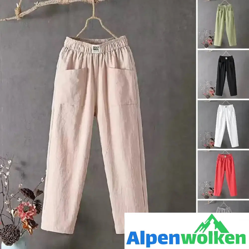 Alpenwolken - Lässige Hose aus Baumwolle und Leinen mit elastischer Taille