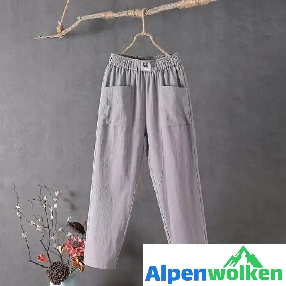 Alpenwolken - Lässige Hose aus Baumwolle und Leinen mit elastischer Taille Grau