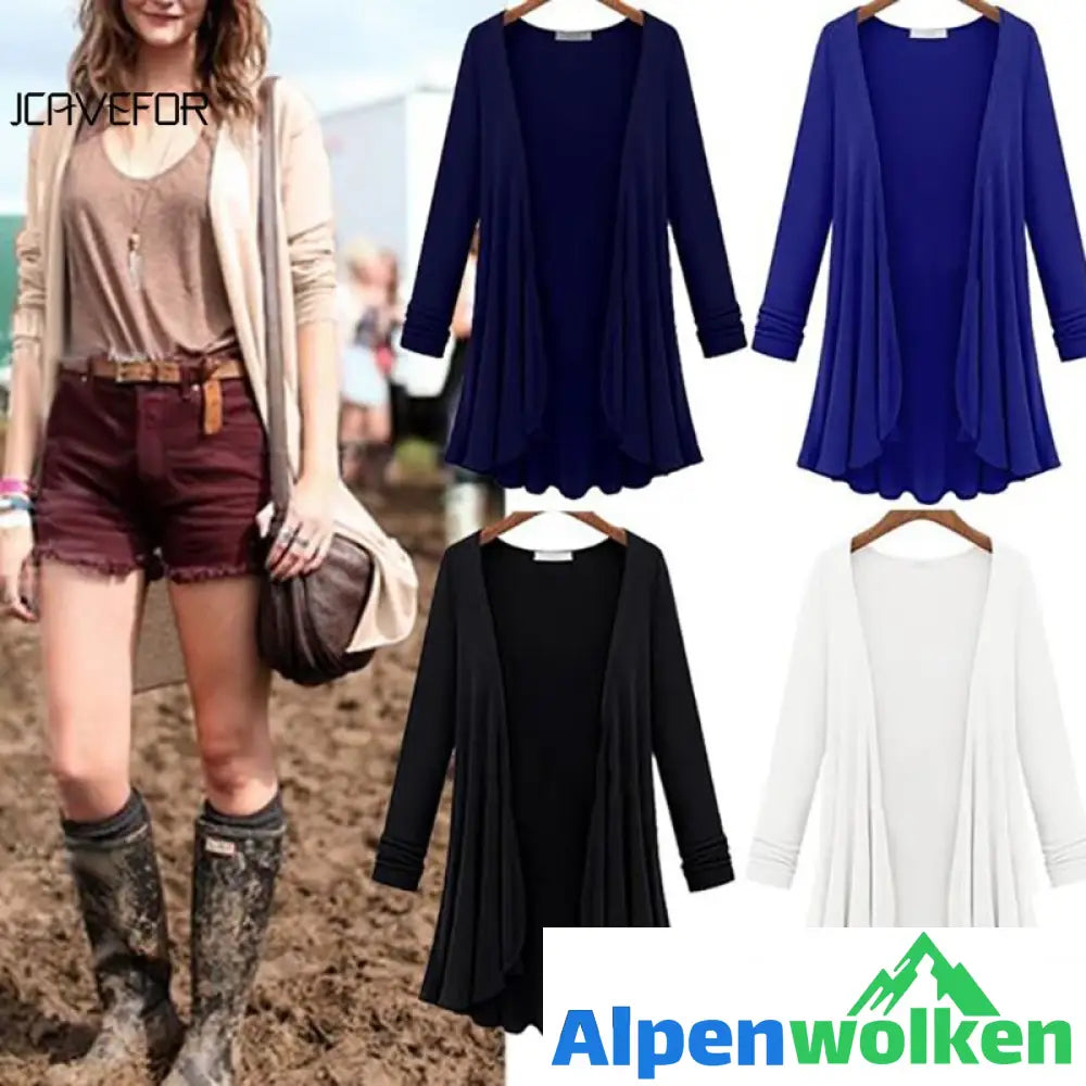 Alpenwolken - Lässige Langärmelige Strickjacke Mit Rüschen