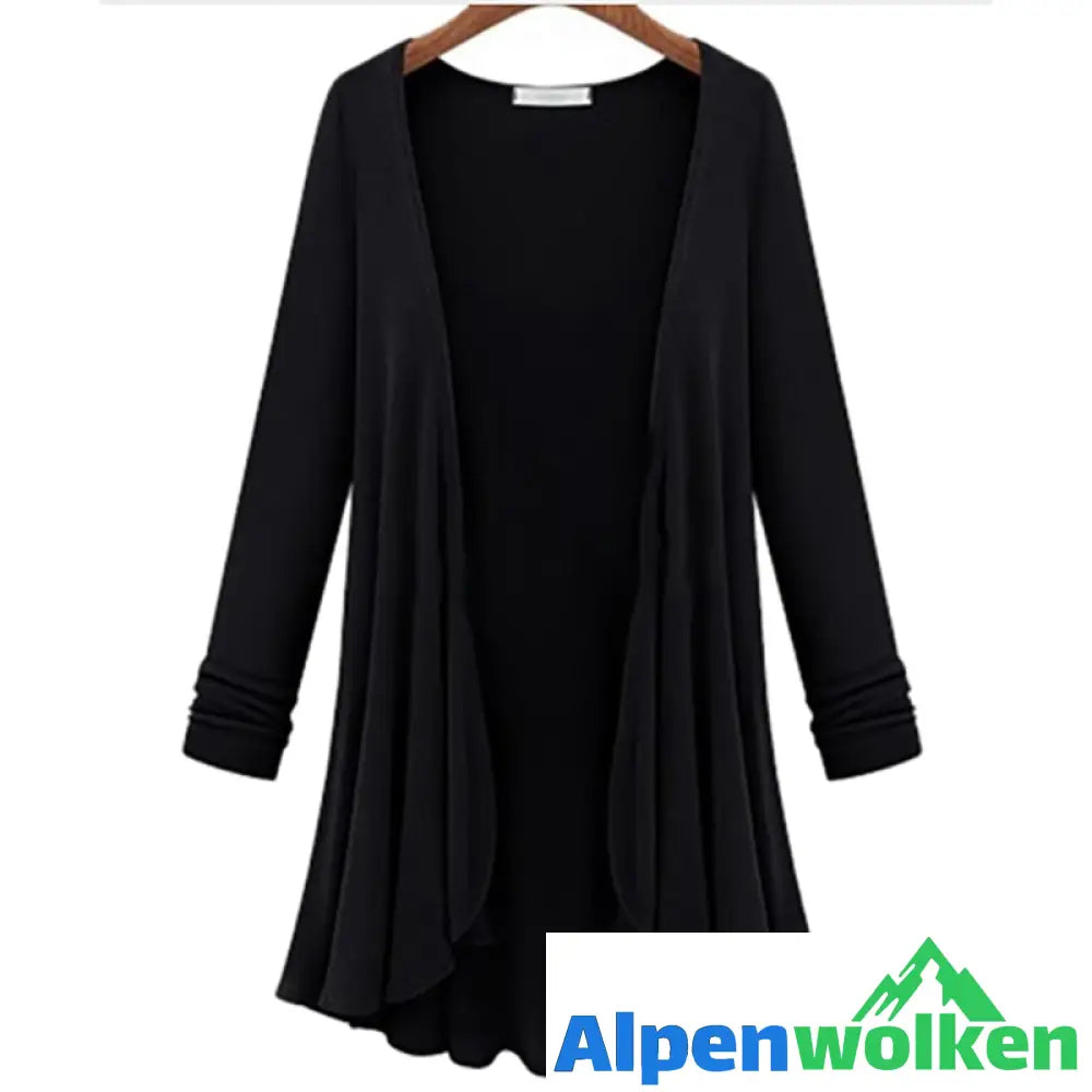 Alpenwolken - Lässige Langärmelige Strickjacke Mit Rüschen Schwarz