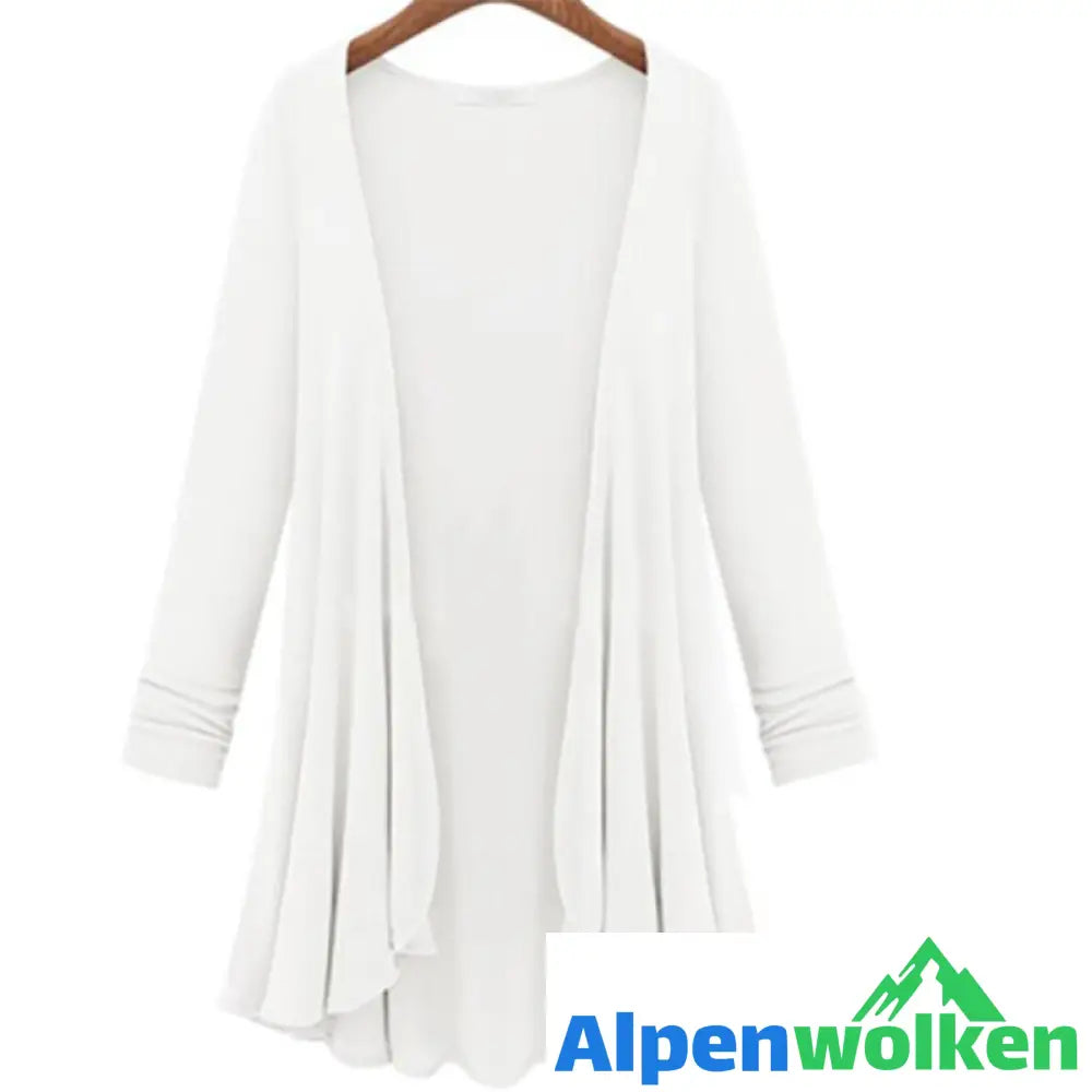 Alpenwolken - Lässige Langärmelige Strickjacke Mit Rüschen Weiß