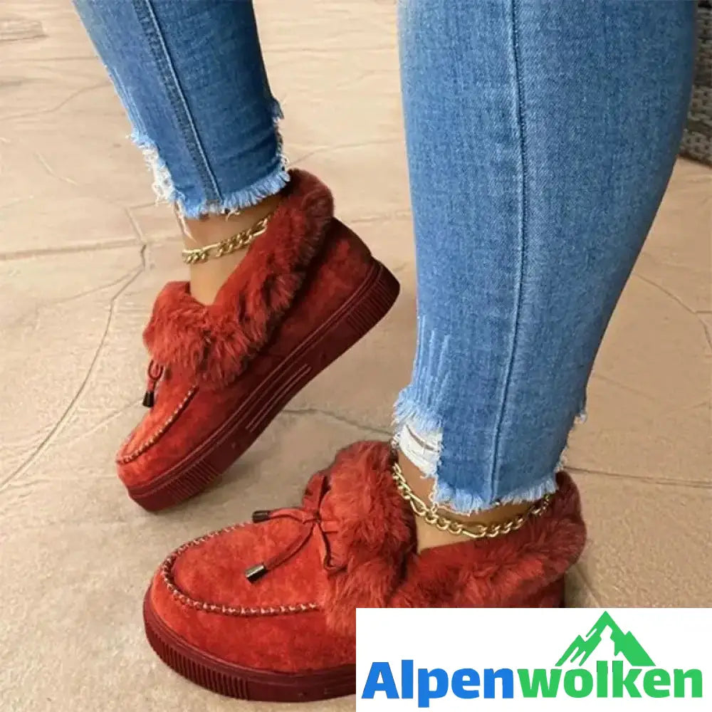 Alpenwolken - Lässige Mode flache Stiefel Rotwein