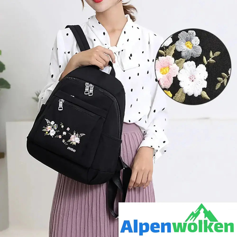 Alpenwolken - Lässiger modischer bestickter Nylonrucksack für Damen