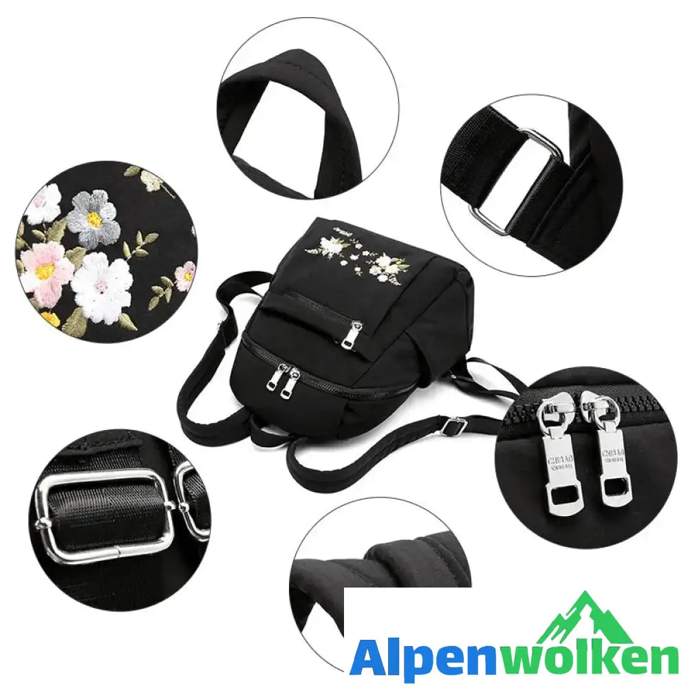 Alpenwolken - Lässiger modischer bestickter Nylonrucksack für Damen