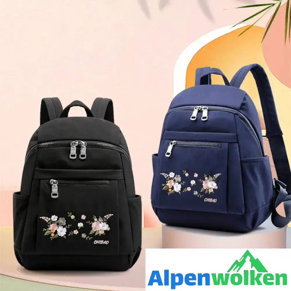 Alpenwolken - Lässiger modischer bestickter Nylonrucksack für Damen