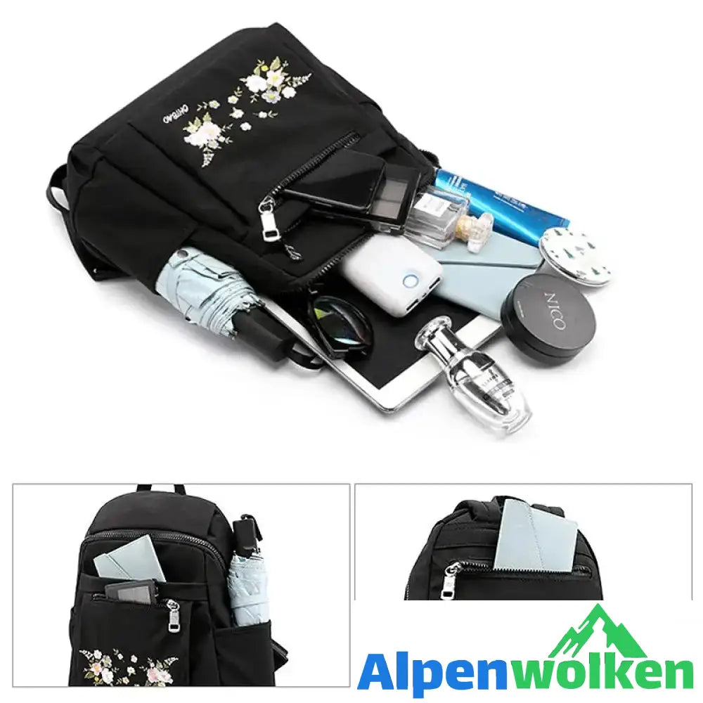 Alpenwolken - Lässiger modischer bestickter Nylonrucksack für Damen