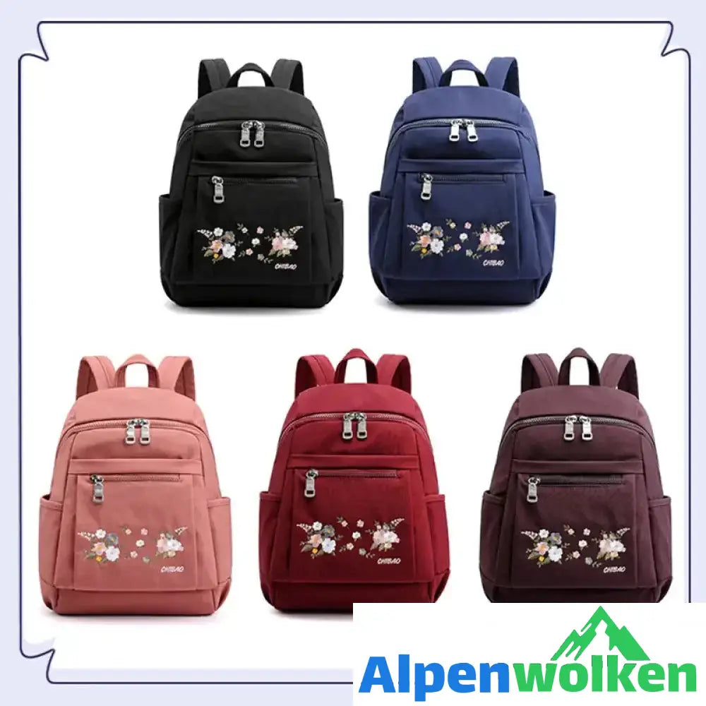 Alpenwolken - Lässiger modischer bestickter Nylonrucksack für Damen