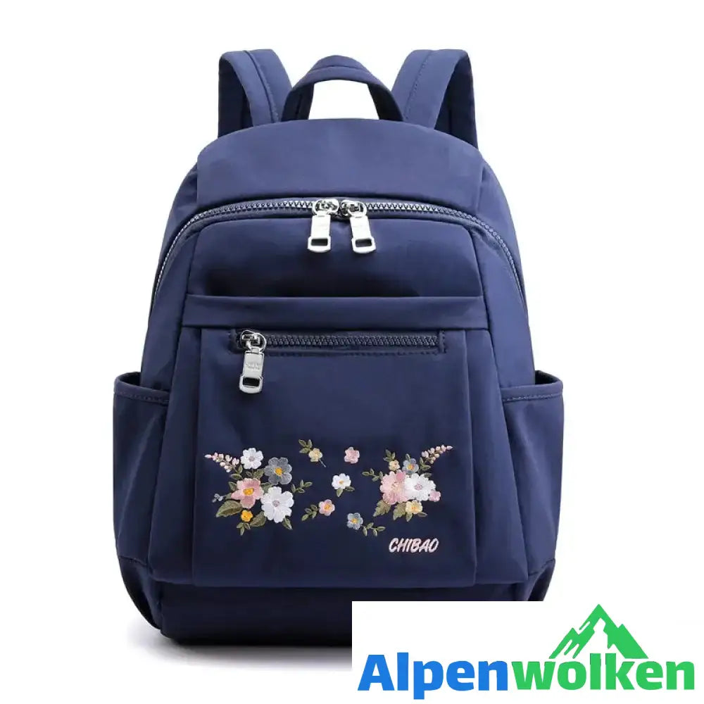 Alpenwolken - Lässiger modischer bestickter Nylonrucksack für Damen blau