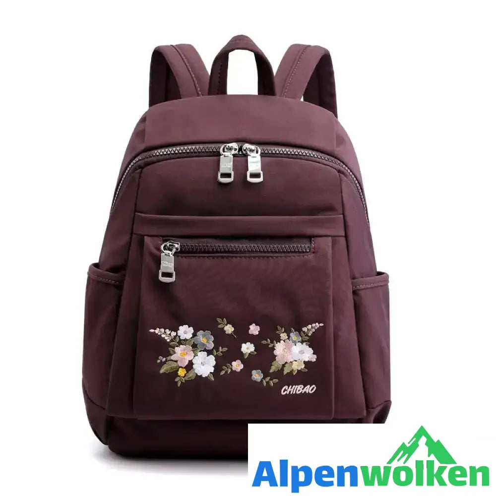 Alpenwolken - Lässiger modischer bestickter Nylonrucksack für Damen lila