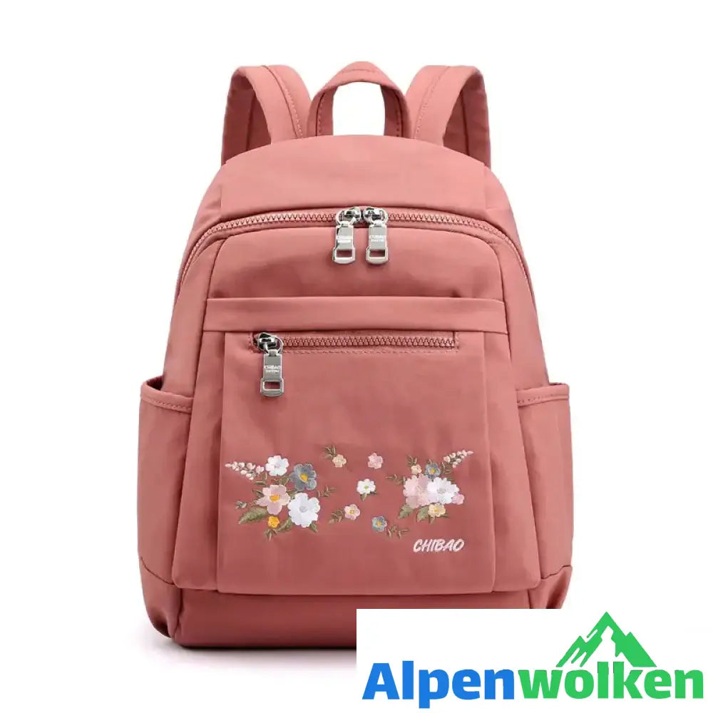 Alpenwolken - Lässiger modischer bestickter Nylonrucksack für Damen rosa